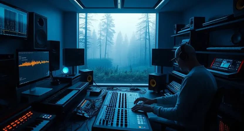 A modern music production studio setup for creating ambient soundscapes