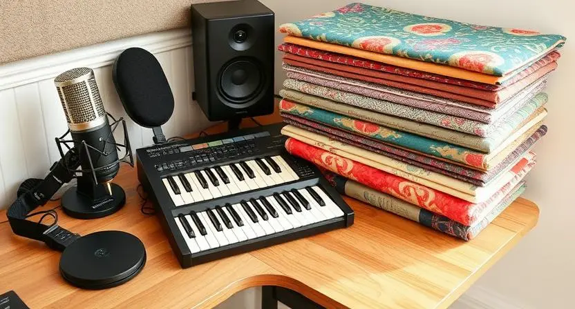 A budget-friendly home studio with used gear and DIY acoustic panels
