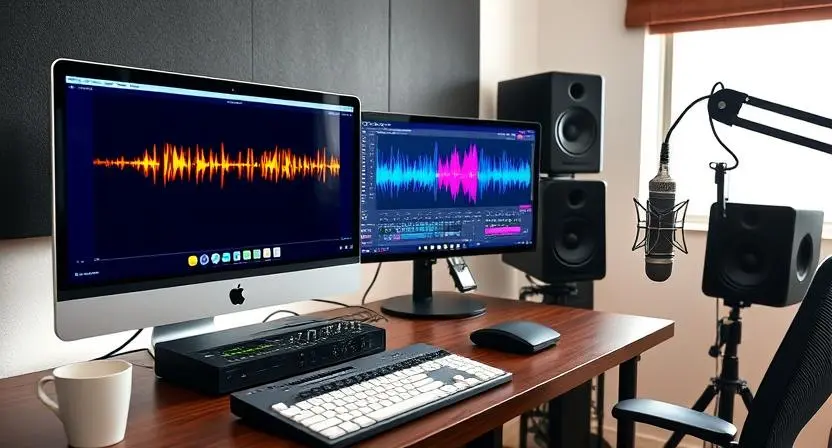 Modern digital recording studio with DAW and audio interface