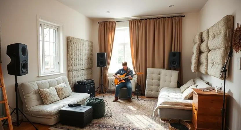 A musician setting up a budget-friendly soundproofed music room