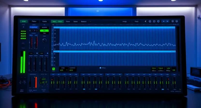 Digital audio workstation interface showing proper gain staging with clean meters and tracks
