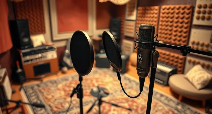 Microphone placement setup in a home recording studio