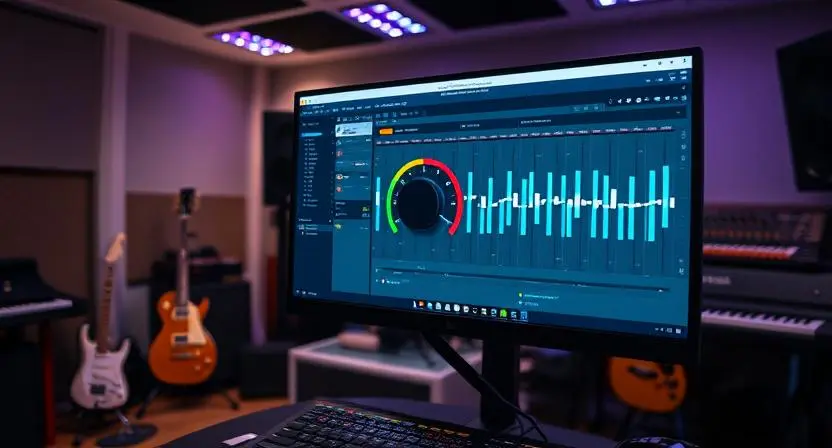 Modern music production studio with DAW panning interface