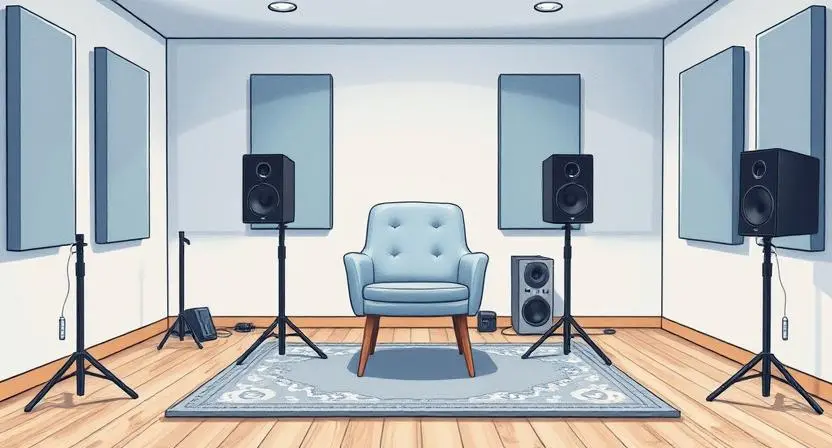 Illustration of optimal studio monitor placement in a home studio
