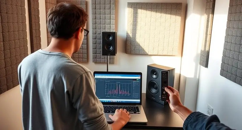 Person fine-tuning studio monitor placement with tools